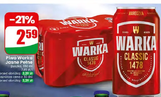 Piwo Warka Jasne Pełne promocja w Dino