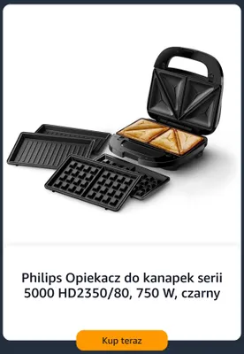 Philips opiekacz do kanapek serii 5000 HD2350/80 czarny promocja w Amazon
