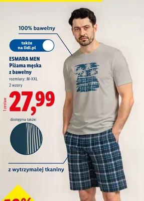 Piżama męska z bawełny Esmara Men rozmiary M-XXL promocja w Lidl