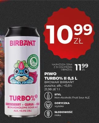Piwo bezalkoholowe Birbant Turbo% II promocja w Duży Ben
