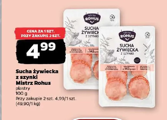 Sucha żywiecka z szynki plastry Mistrz Rohus promocja w Netto