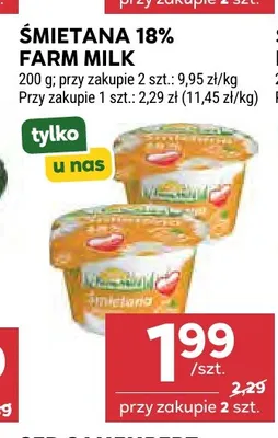 Śmietana Farm Milk 18% promocja w Stokrotka