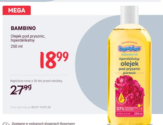 Olejek pod prysznic Bambino Rodzina hiperdelikatny piwonia promocja w Rossmann