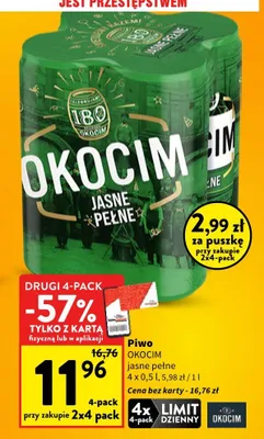 Piwo OKOCIM jasne pełne promocja w Intermarche