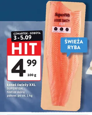 Łosoś świeży filet ze skórą XXL SuperFish promocja w Intermarche