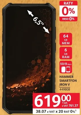 Smartfon HAMMER IRON 5 64 GB MEM, 6 GB RAM, 50/8 MP promocja w Selgros