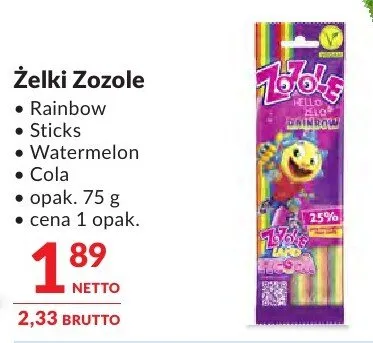 Żelki Zozole Rainbow, Sticks, Watermelon, Cola promocja w Makro