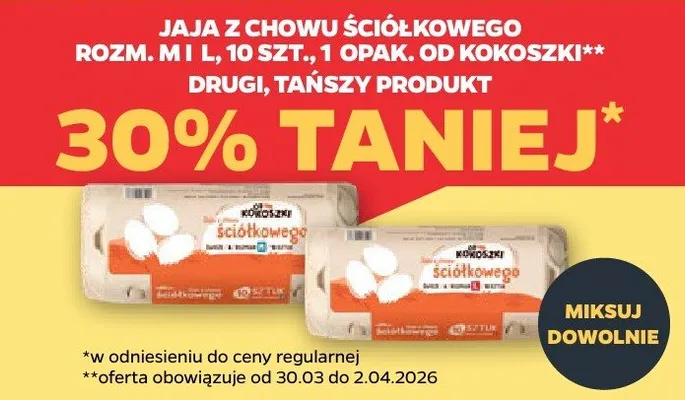 Jaja z chowu ściółkowego różne rozmiary M i L, 10 szt., 1 opak. Od Kokoszki promocja w Netto