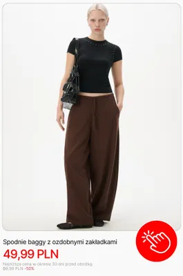 Spodnie baggy z ozdobnymi zakładkami Cropp promocja w Cropp