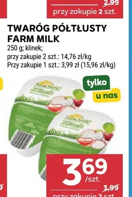Twaróg półtłusty klinek Farm Milk promocja w Stokrotka