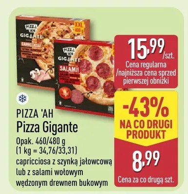 Pizza Gigante capricciosa z szynką jałowcową lub z salami wołowym wędzonymi drewnem bukowym promocja w Aldi