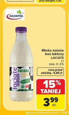 Mleko świeże bez laktozy Łaciate 2% promocja w Carrefour Market