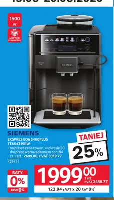 Ekspres do kawy Siemens EQ6 S400PLUS promocja w Selgros