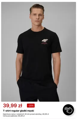 T-shirt regular gładki męski 4F promocja w 4F