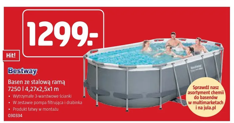 Basen ze stalową ramą Bestway 7250l 4,27x2,5x1m promocja w Jula