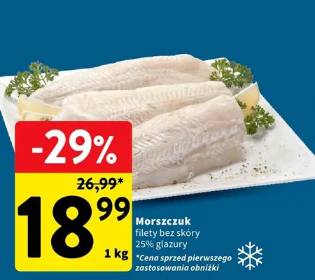 Morszczuk filety bez skóry 25% glazury promocja w Intermarche