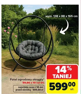 Fotel ogrodowy okrągły 138x88x165cm promocja w Carrefour