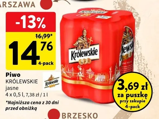 Piwo Królewskie jasne 4-pak promocja w Intermarche