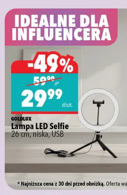 Lampa LED Selfie GOLDLUX 26cm niska USB promocja w Biedronka Home