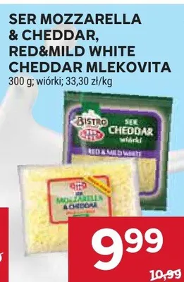 Ser mozzarella & cheddar, red&mild white cheddar mlekovita wiórki promocja w Stokrotka