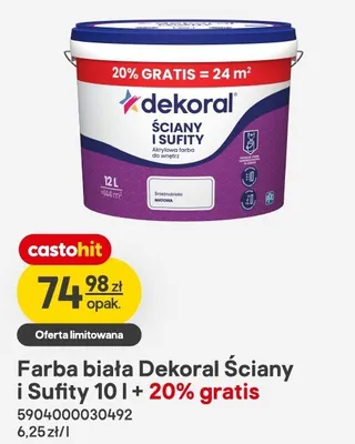 Farba biała Dekoral Ściany i Sufity 10l + 20% gratis promocja w Castorama