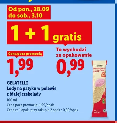 Lody na patyku w polewie z białej czekolady Gelatelli promocja w Lidl