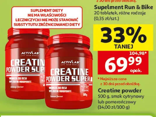 Kreatyna w proszku Creatine Powder Super Activlab o smaku pomarańczowym promocja w Auchan