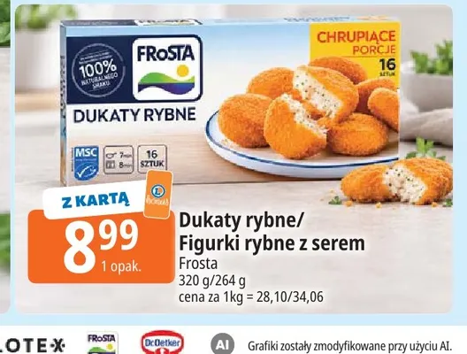 Figurki rybne z serem Frosta promocja w Leclerc