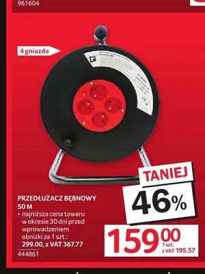 Przedłużacz bębnowy 50m 4 gniazda promocja w Selgros