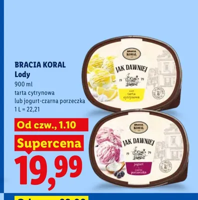 Lody jogurt-czarna porzeczka Bracia Koral promocja w Lidl