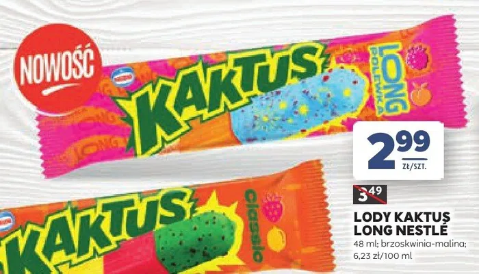 Lody Kaktus Long Nestlé brzoskwinia-malina promocja w Stokrotka