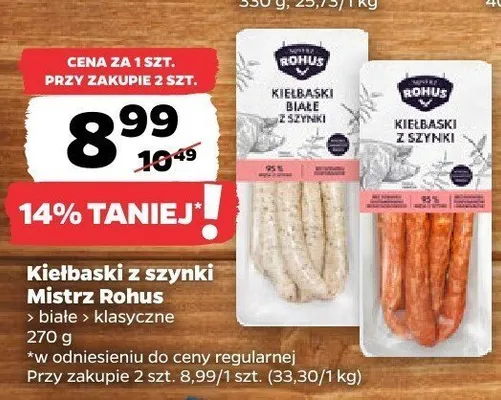Kiełbaski z szynki klasyczne Mistrz Rohus promocja w Netto