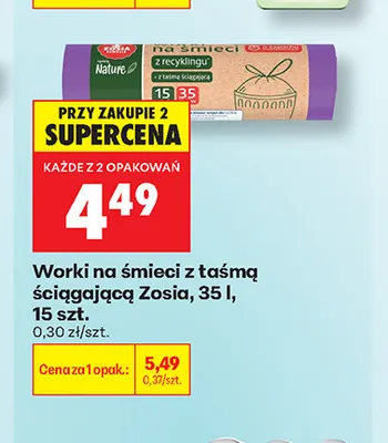 Worki na śmieci z taśmą ściągającą Zosia 35 l promocja w Biedronka
