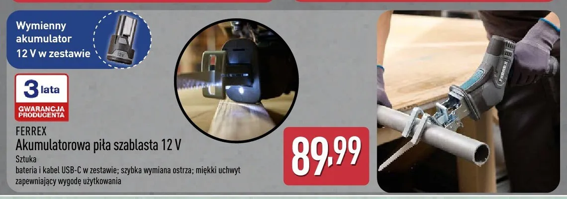 Akumulatorowa piła szablasta 12V FERREX promocja w Aldi