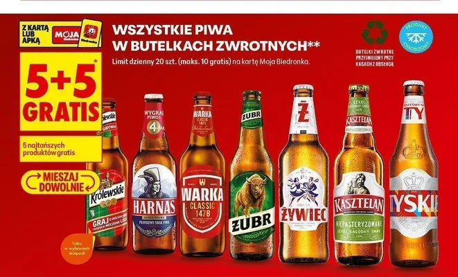 Piwa w butelkach zwrotnych promocja w Biedronka