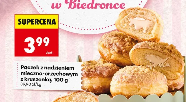 Pączek z nadzieniem mleczno-orzechowym z kruszonką promocja w Biedronka