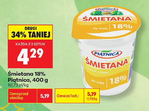 Śmietana Piątnica 18% promocja w Biedronka