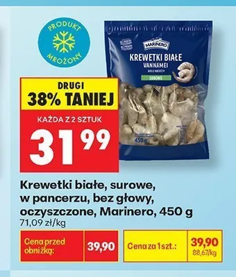 Krewetki białe surowe w pancerzu bez głowy oczyszczone Marinero promocja w Biedronka