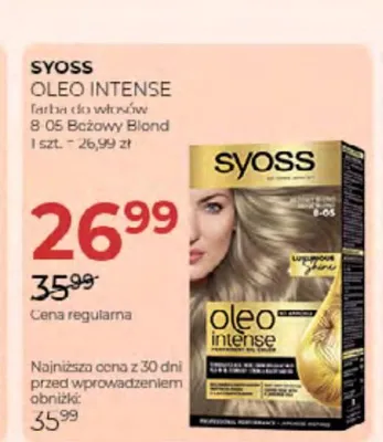 Farba do włosów Syoss Oleo Intense 8-05 Beżowy Blond promocja w Drogerie Jawa