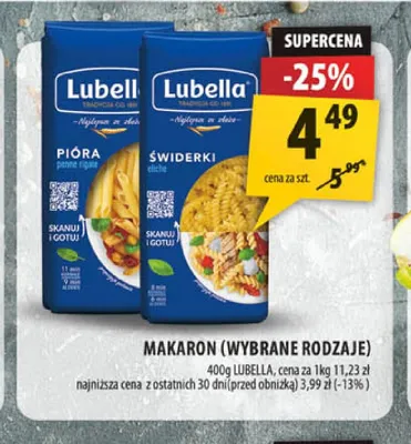 Makaron świderki eliche Lubella promocja w Arhelan