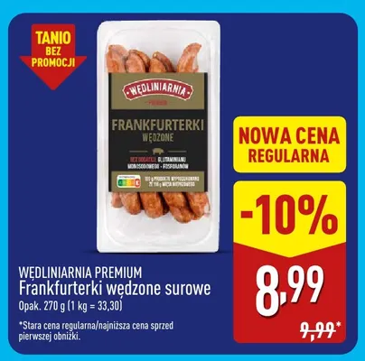 Frankfurterki wędzone surowe Wędliniarnia Premium promocja w Aldi