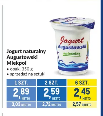 Jogurt naturalny Augustowski Mlekpol promocja w Makro