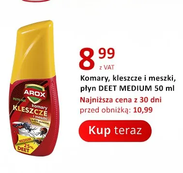 Płyn na komary kleszcze i meszki DEET Medium Arox promocja w Poczta Polska