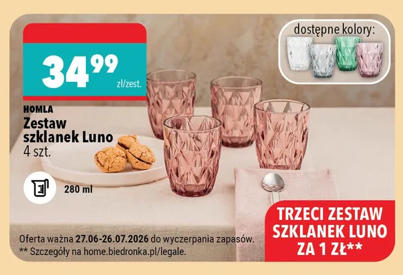 Zestaw szklanek Luno Homla promocja w Biedronka Home