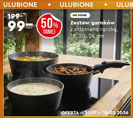 Zestaw garnków z odpinaną rączką, 18, 20, 24 cm promocja w Biedronka Home