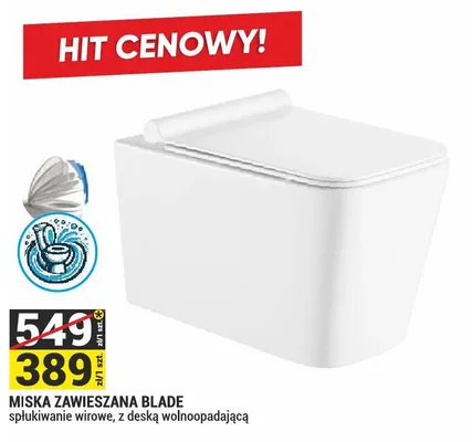 Miska zawieszana Blade spłukiwanie wirowe z deską wolnoopadającą promocja w Merkury Market