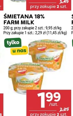 Śmietana Farm Milk 18% promocja w Stokrotka