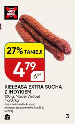 Kiełbasa extra sucha z indykiem Madej Wróbel promocja w Chata Polska