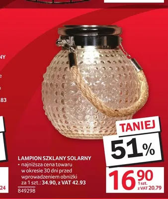 Lampion szklany solarny promocja w Selgros