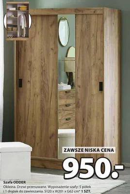 Szafa Odder okleina drzwi przesuwane S120 x W201 x G62 cm promocja w Jysk